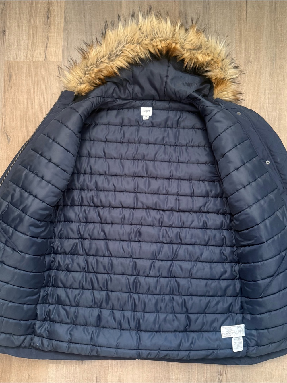J. Crew Navy Puffer with Faux-Fur Trim Warm Quilted Full Zipper Women’s Jacket - Picture 7 of 11